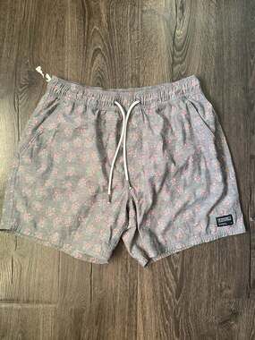 Ezekiel Men's Gray Floral Print Drawstring Swim Trunks